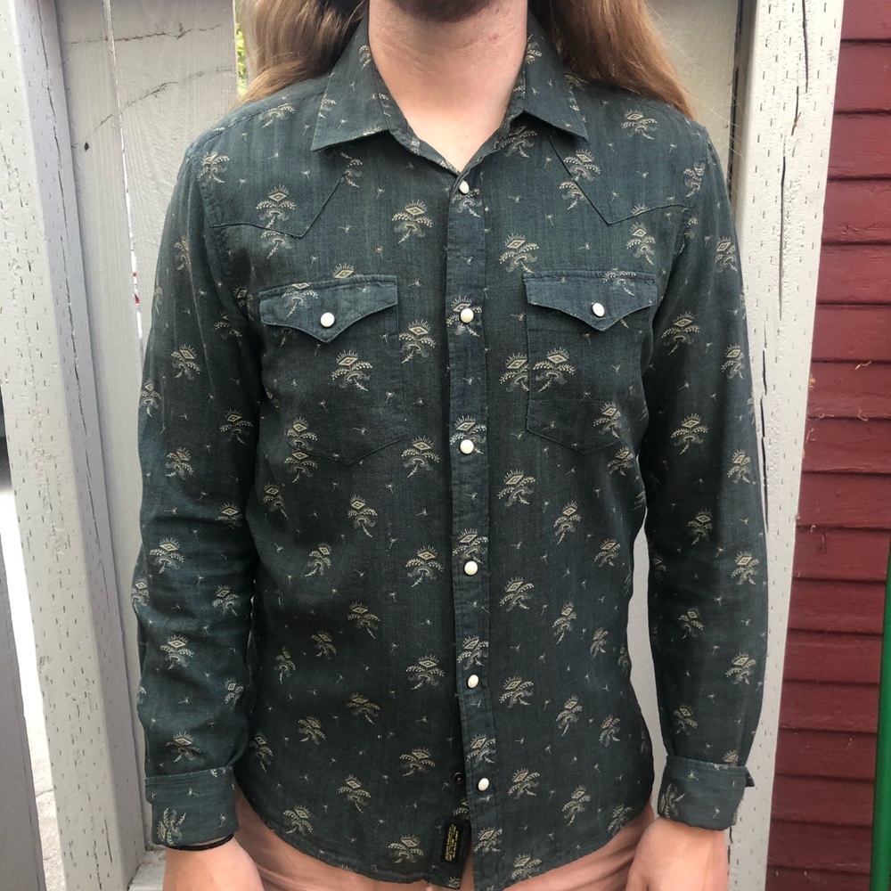 AllSaints Green printed button down - Size small